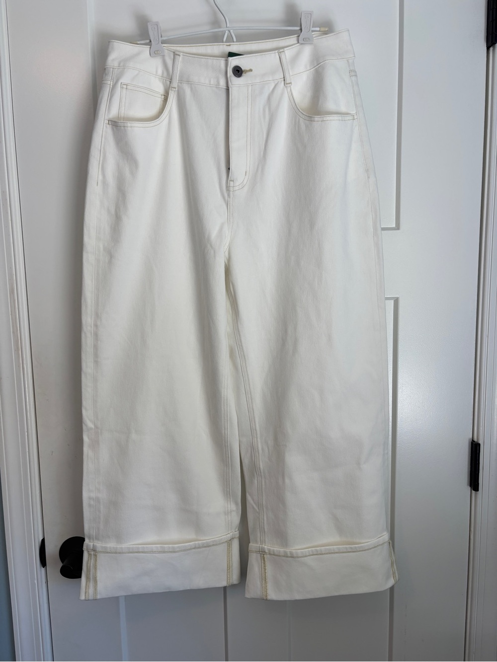 HALARA Large Petite Cream Cropped Wide-Leg High-Rise Jeans